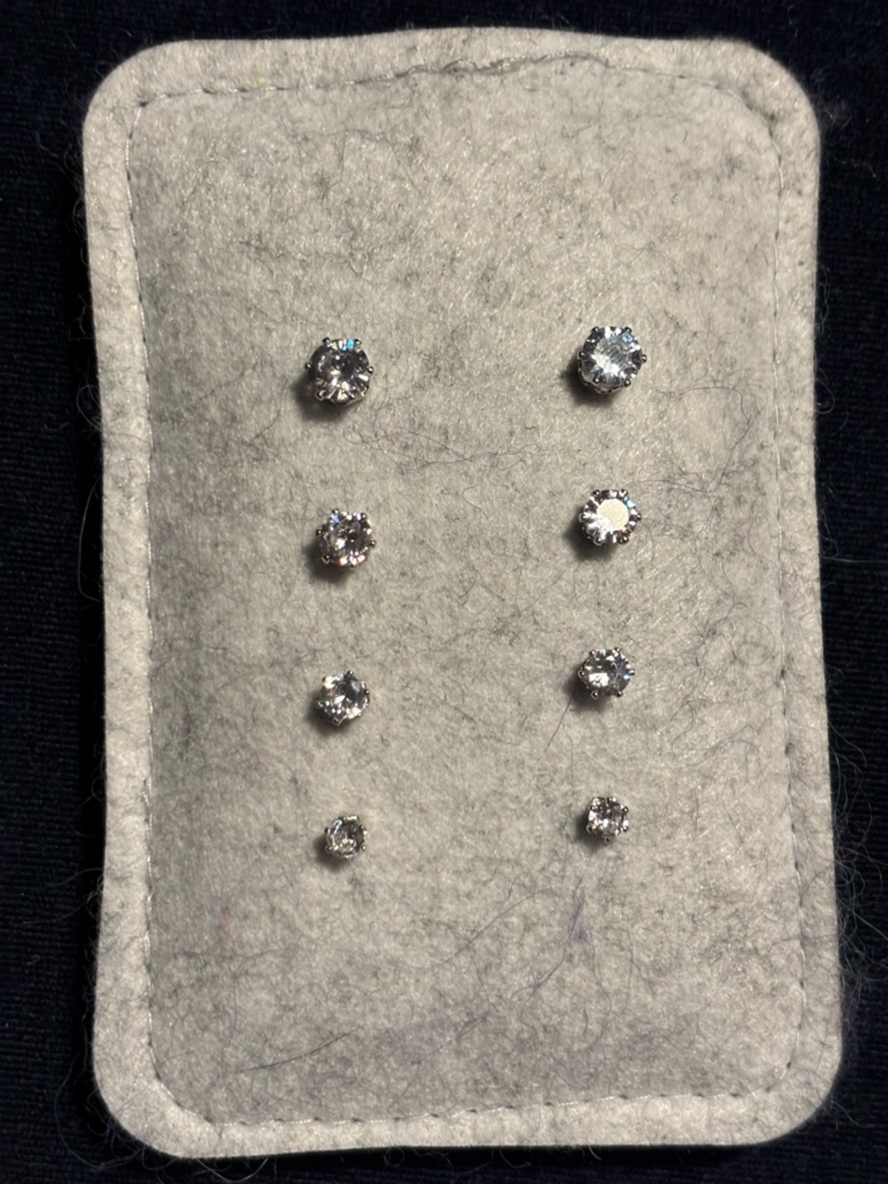 Set of Four Sparkling Cubic Zirconia Stud Earrings - Silver Tone
